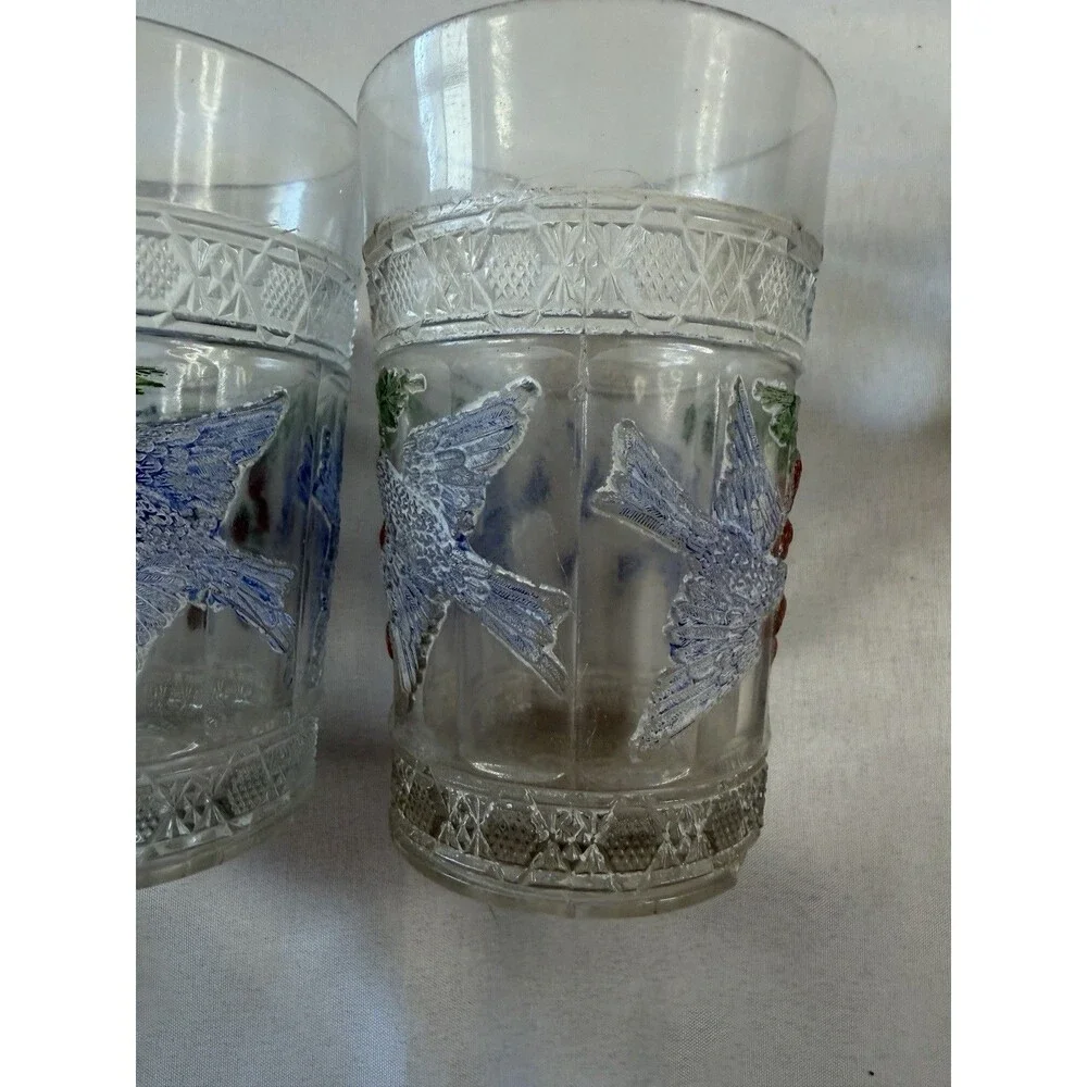 Early 1900 Indiana Glass Co. Bird And Strawberry Antique Cups